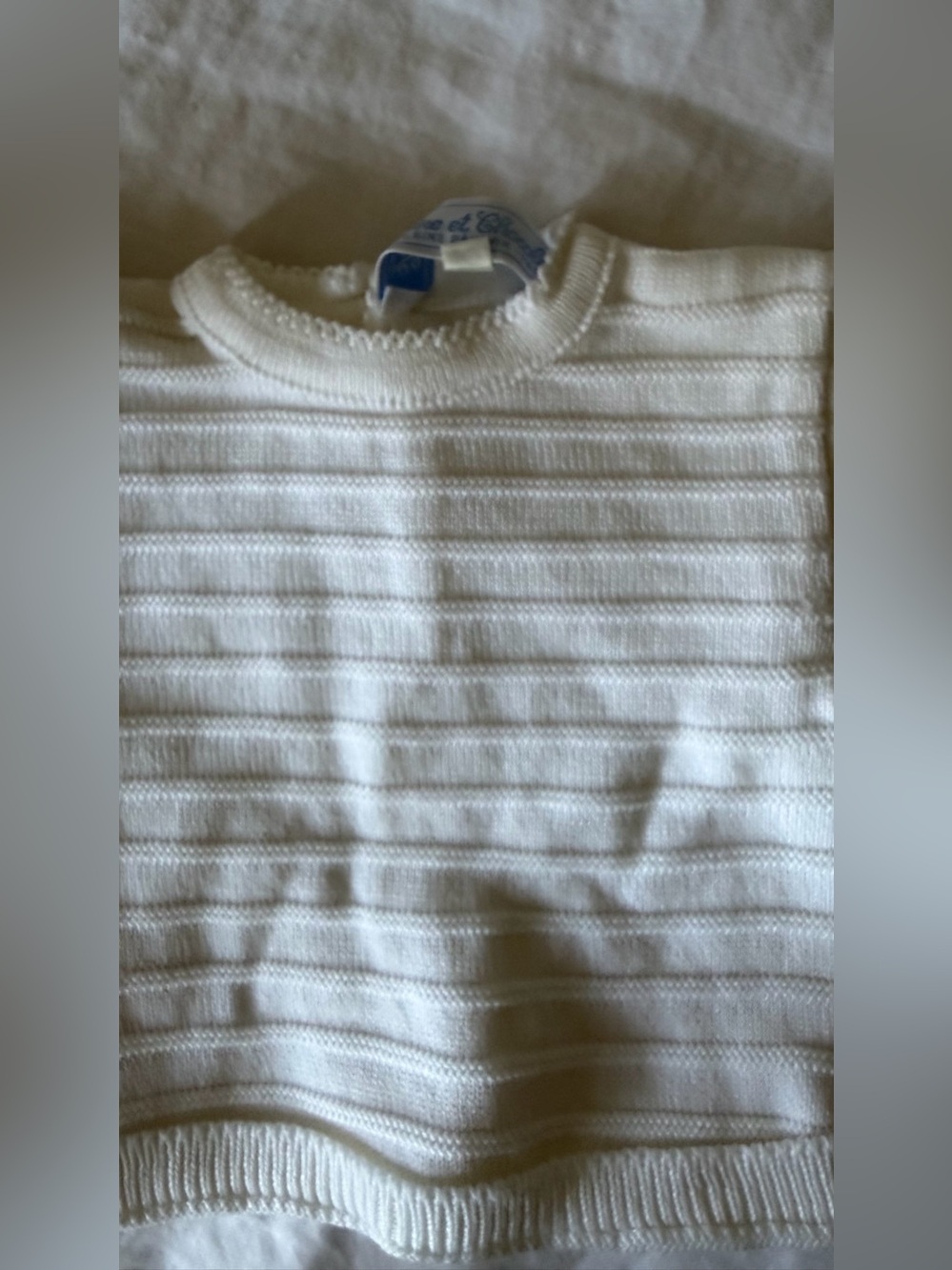 Tartine et Chocolat white Ribbed Knit Baby Sweater with button down back